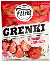 Flint croutons, rye, veal with adjika sauce, 100 g